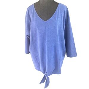Talbots Plus Size 2X Periwinkle Blue Textured V Neck Tie Front 3/4 Sleeve Top